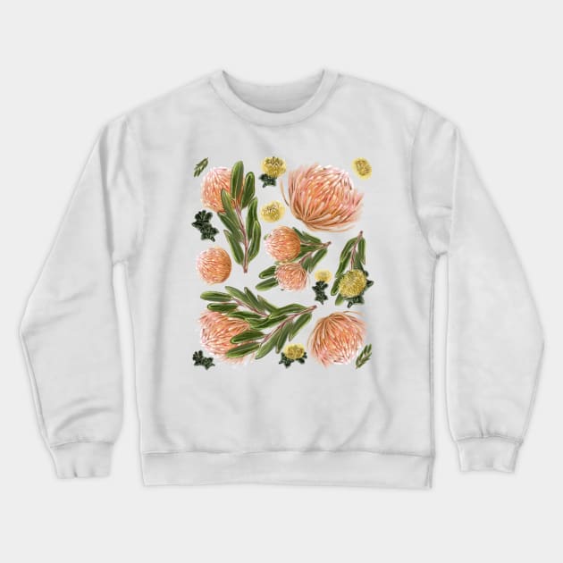 Pincushion Proteas Crewneck Sweatshirt by cheriedirksen